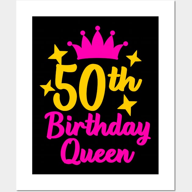 50th Birthday Queen, 50th Birthday Gift for Women Wall Art by JPDesigns